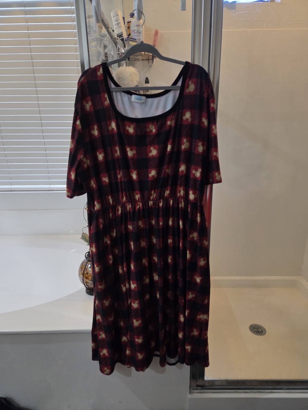 Disney Women's Burgundy Plaid Fit & Flare Dress with Accent Print